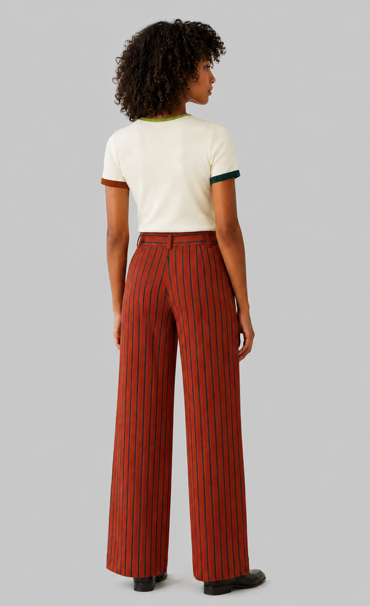 Wide-Leg Striped Cotton Trousers