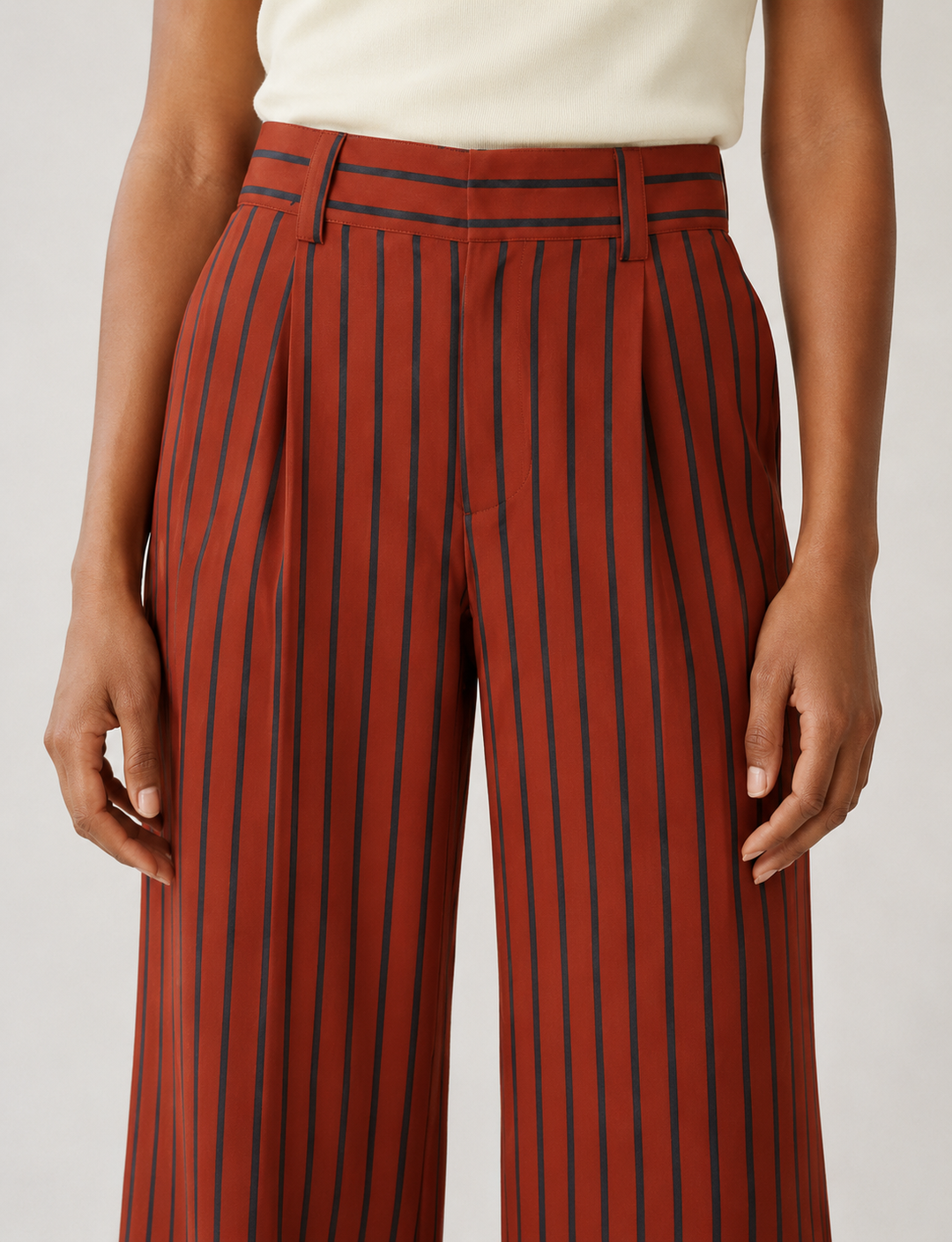 Wide-Leg Striped Cotton Trousers