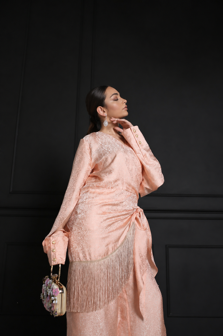 Luxury Floral Print Natural Silk Fringe Trousers Ensemble