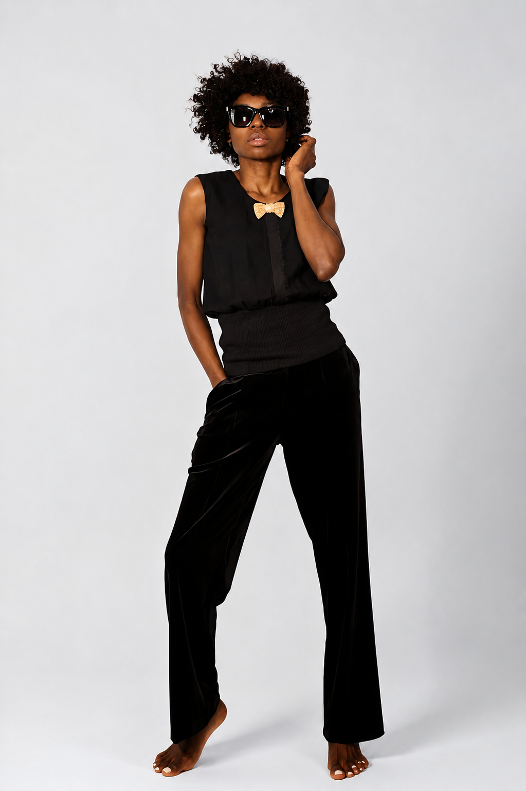 Woven Wool Bow Tie Blouse
