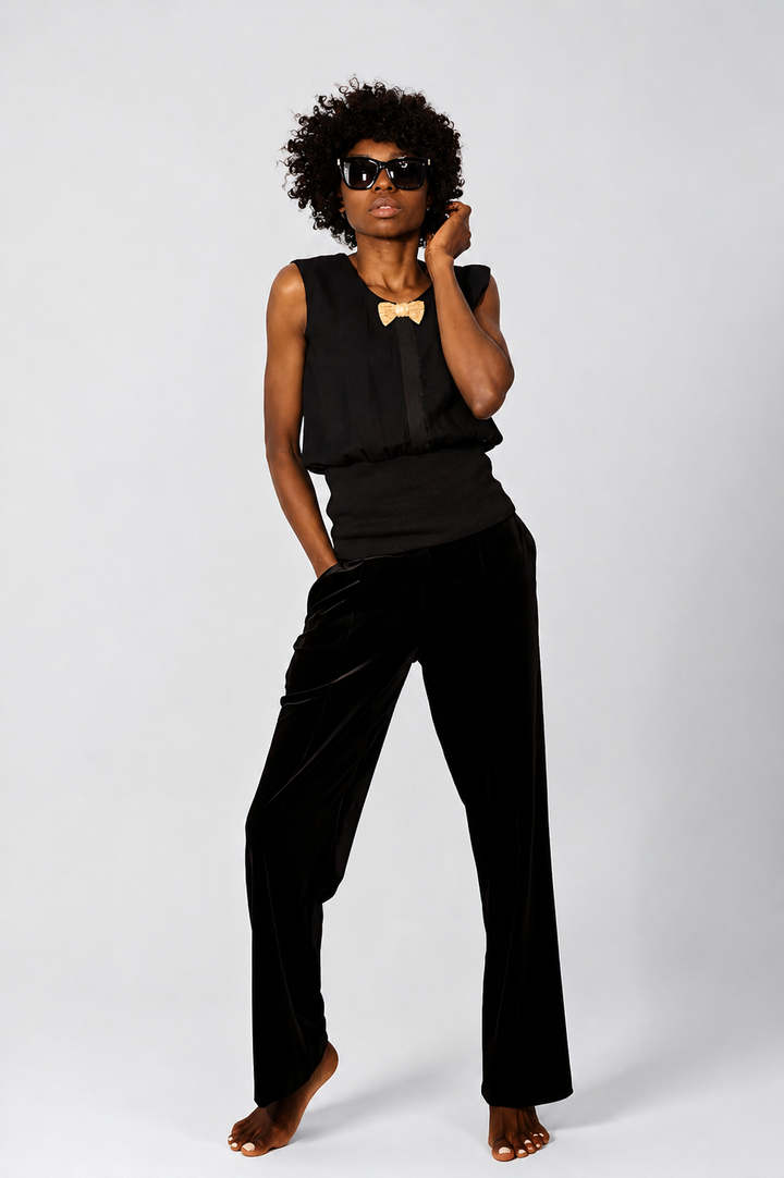 Woven Wool Bow Tie Blouse