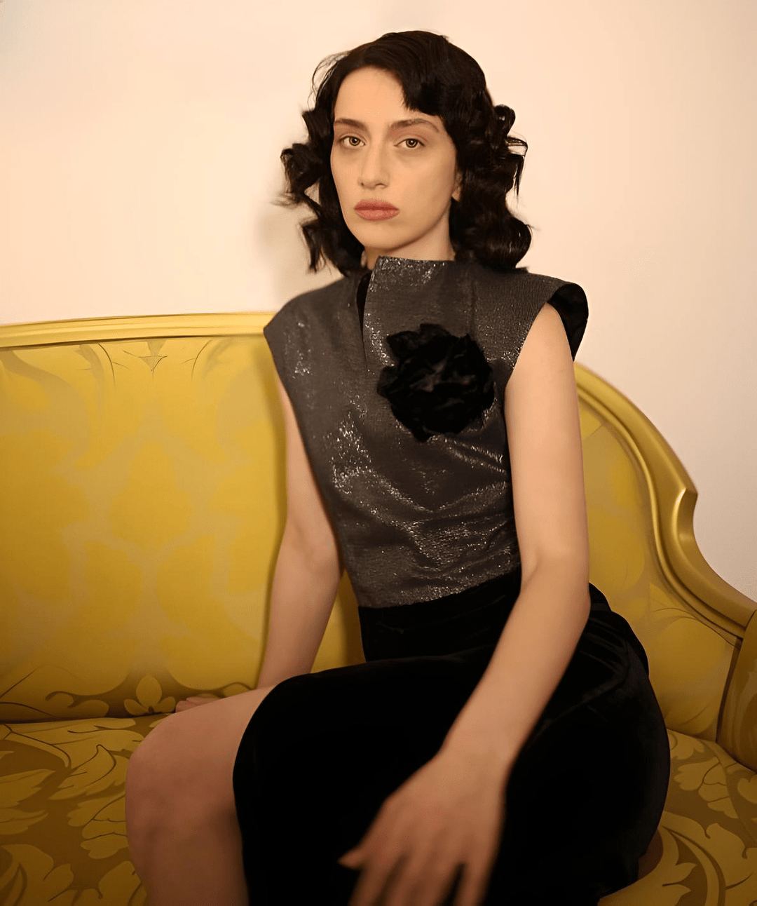 Evening silk velvet luxury dress with vintage silk velvet super lash black rose - Baleni