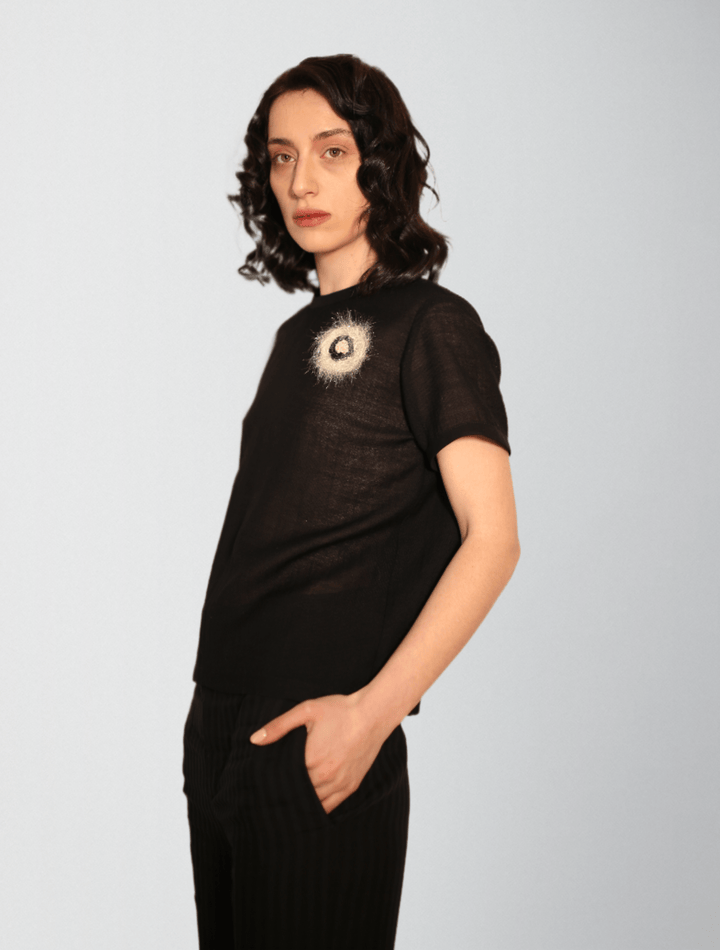 Crew-Neck Woven Wool Blouse