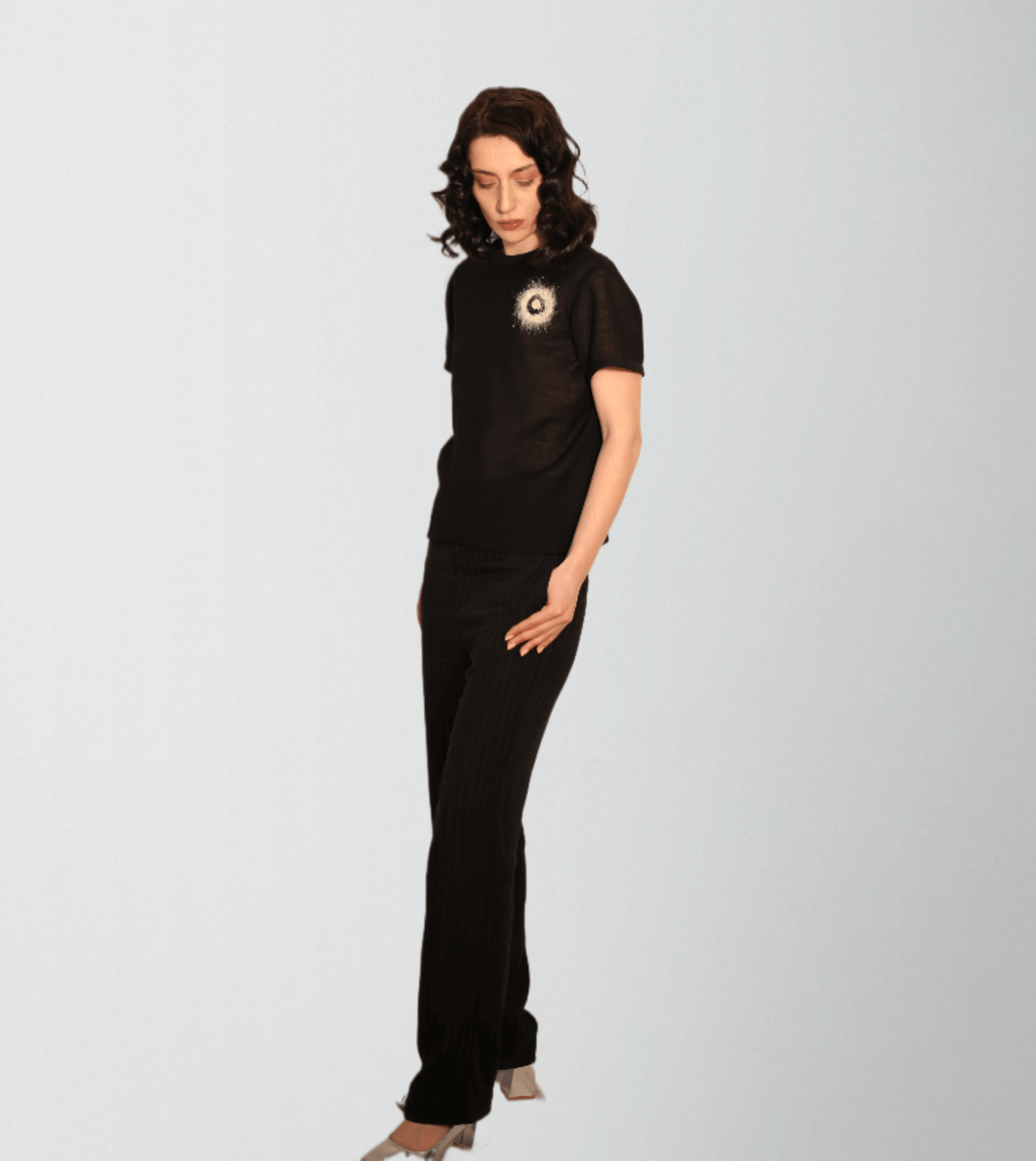 Crew-Neck Woven Wool Blouse