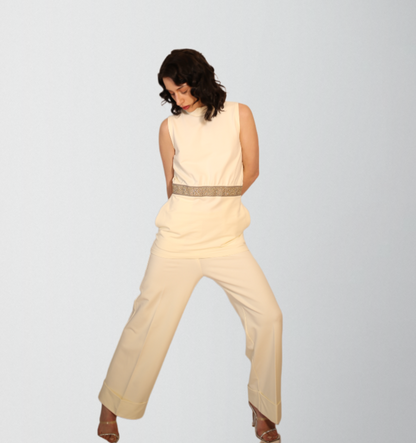 French terry cotton elastane pants ensemble