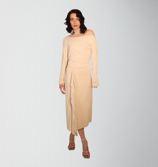 Bamboo ultra soft knit jersey ecru dress with lining