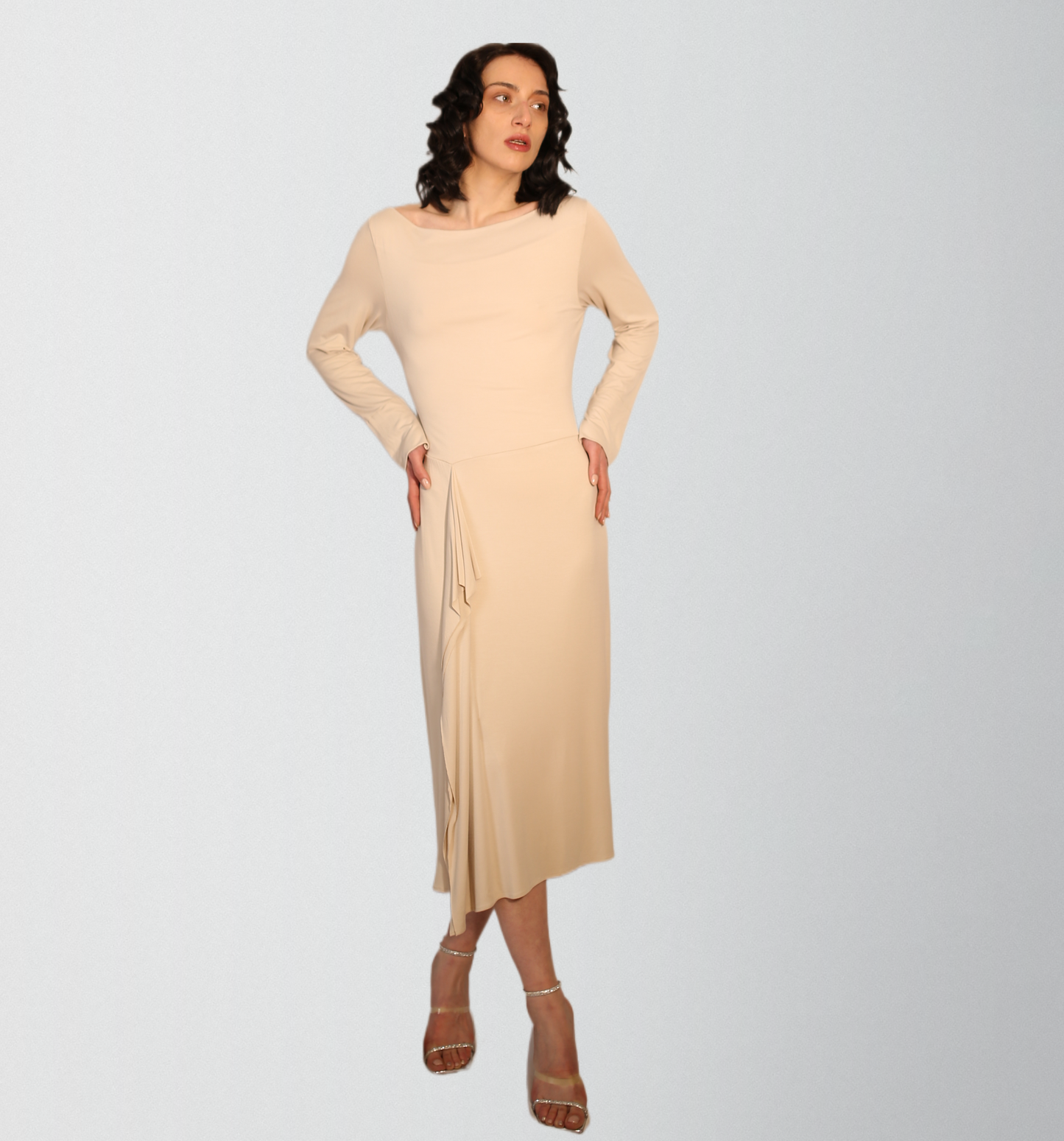 Bamboo ultra soft knit jersey ecru dress with lining