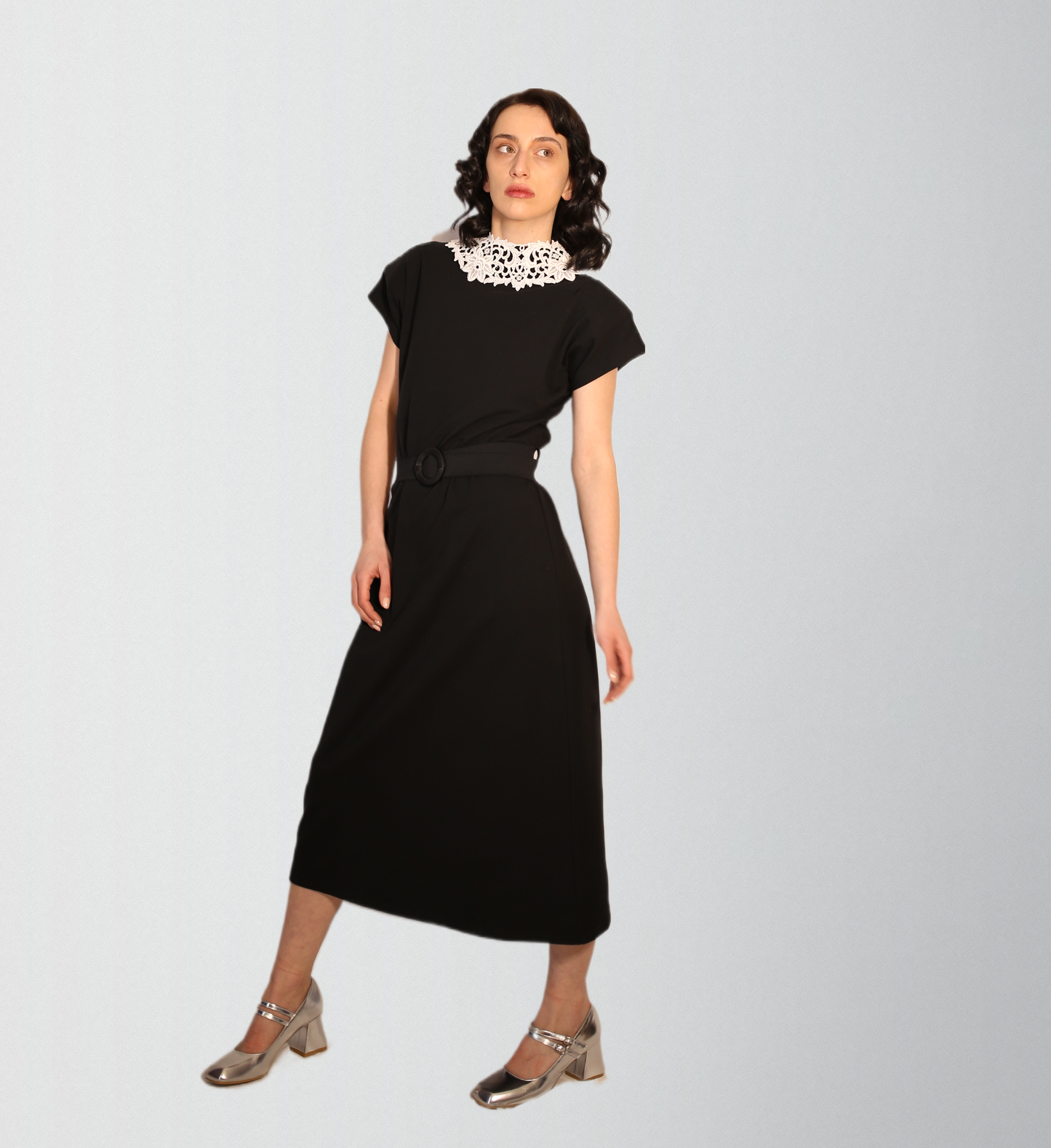 High quality french terry cotton dress with lace neck