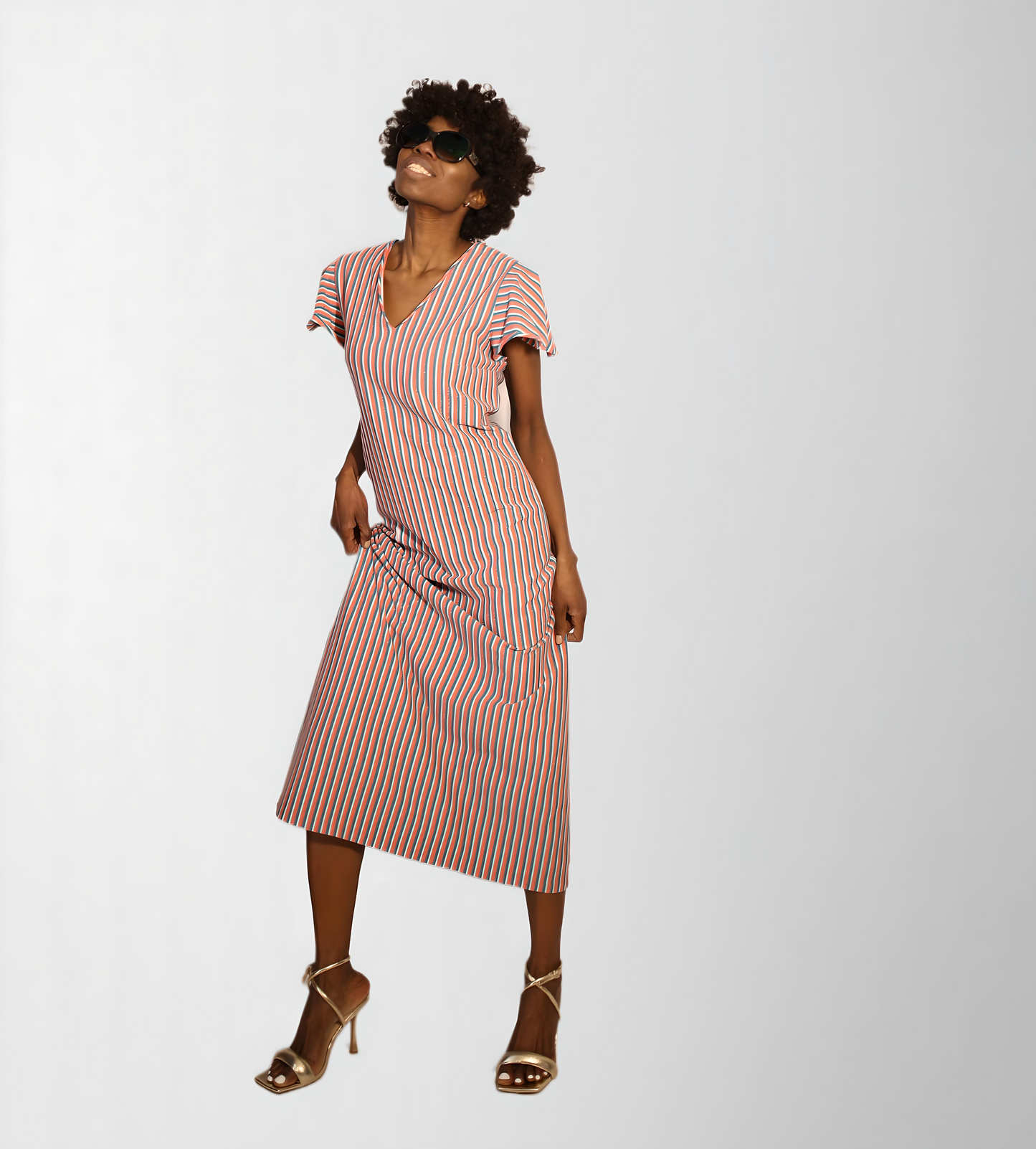 Narrow stripe cotton elastane jersey lurex dress