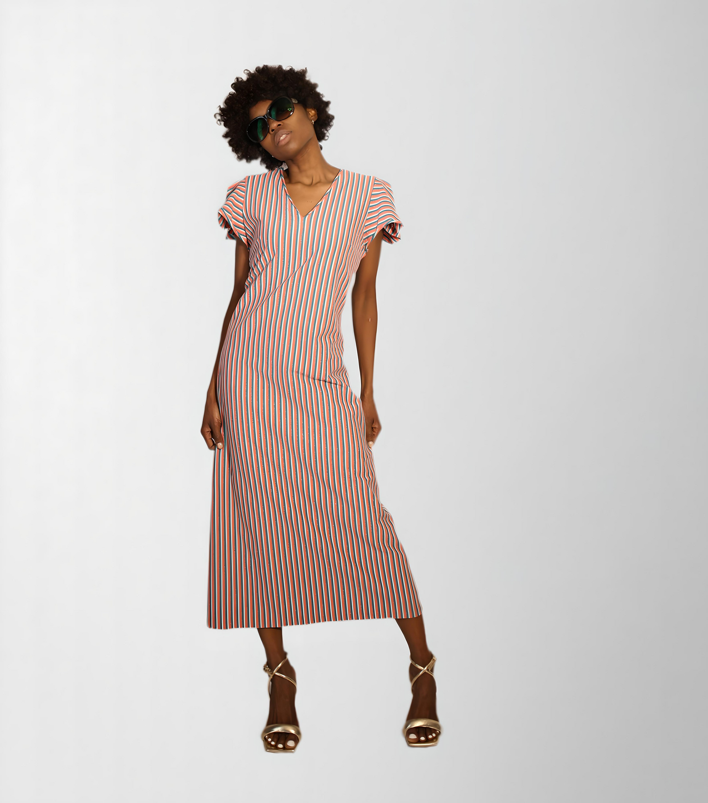 Narrow stripe cotton elastane jersey lurex dress