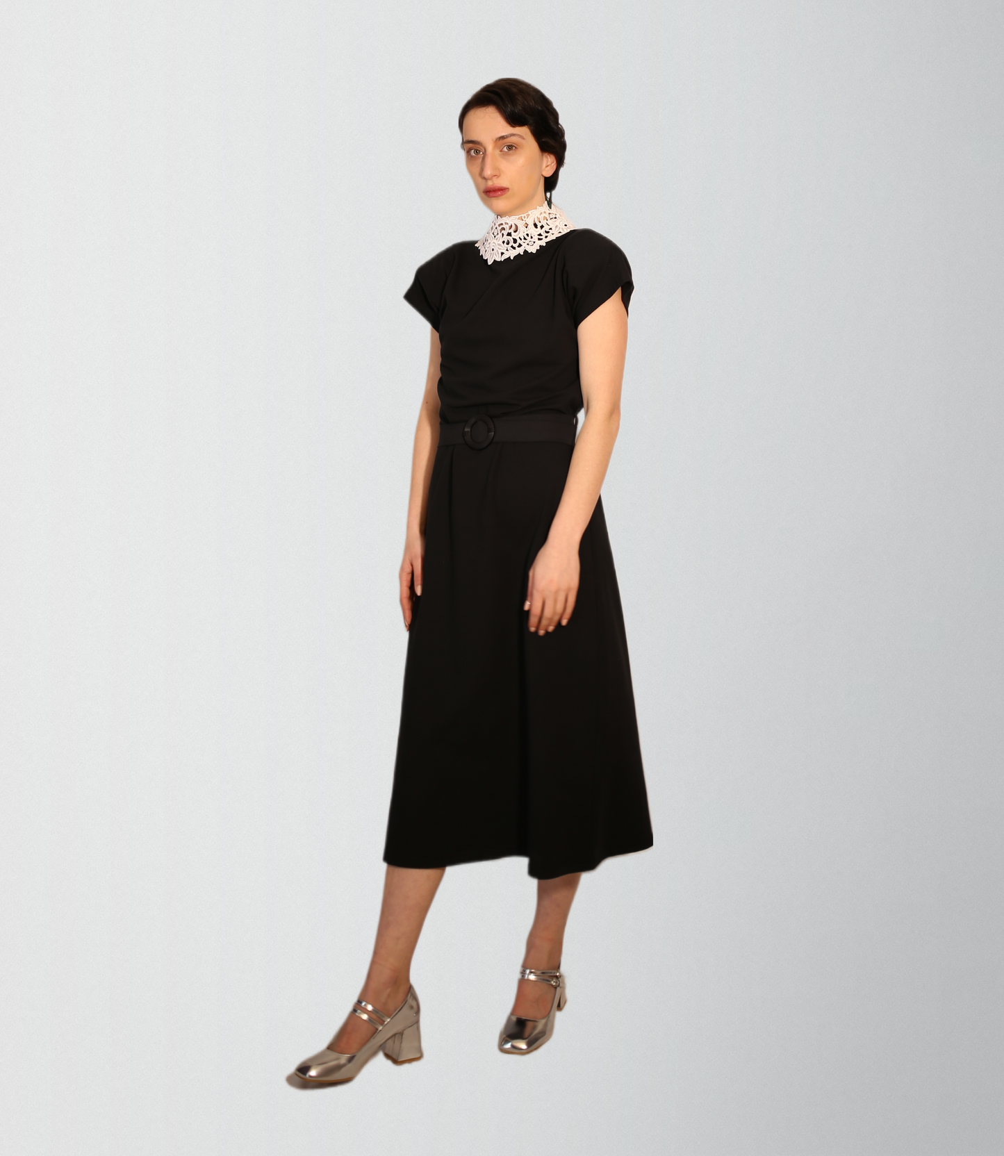 High quality french terry cotton dress with lace neck