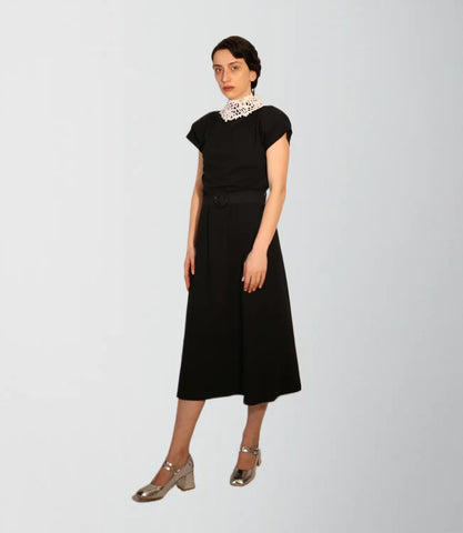 High Quality French Terry Dress with Belt and Lace Neck