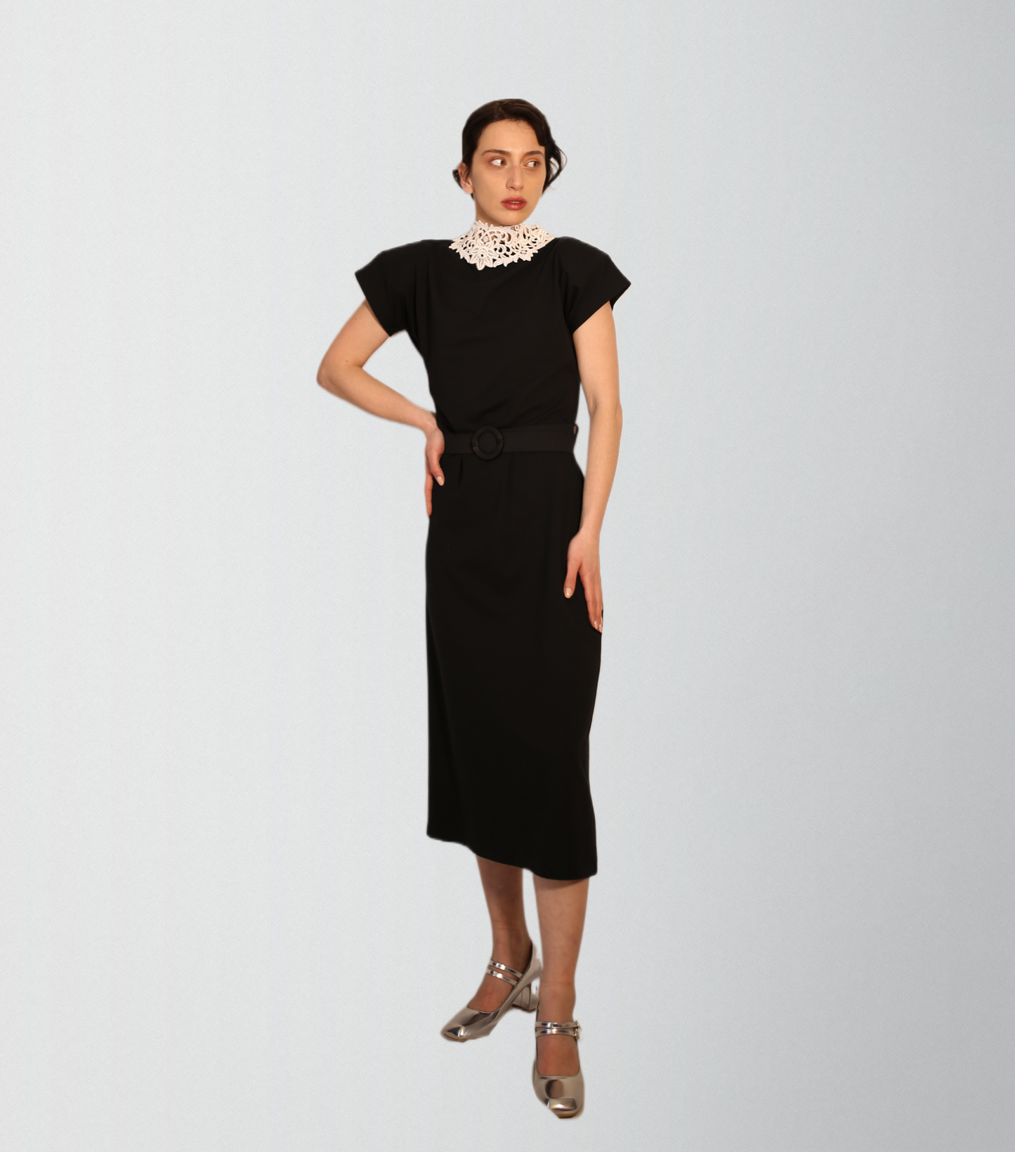 High quality french terry cotton dress with lace neck