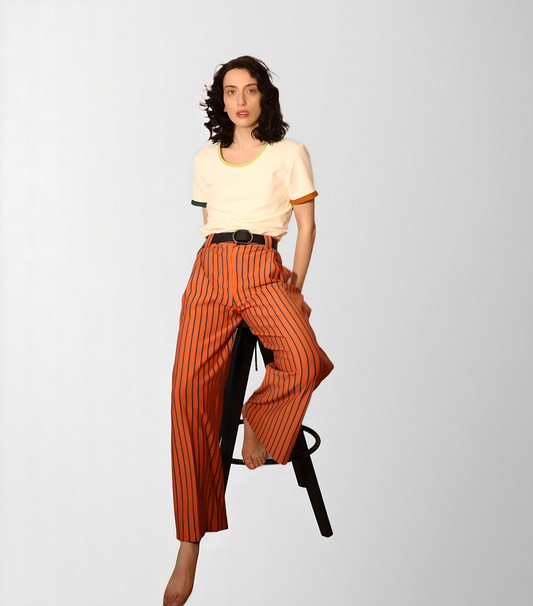 Striped french terry cotton pants