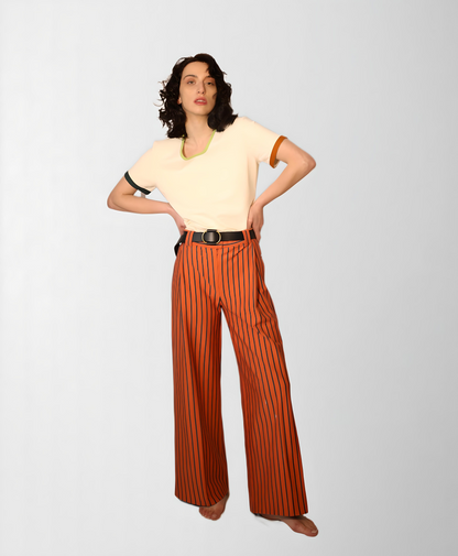 Striped french terry cotton pants