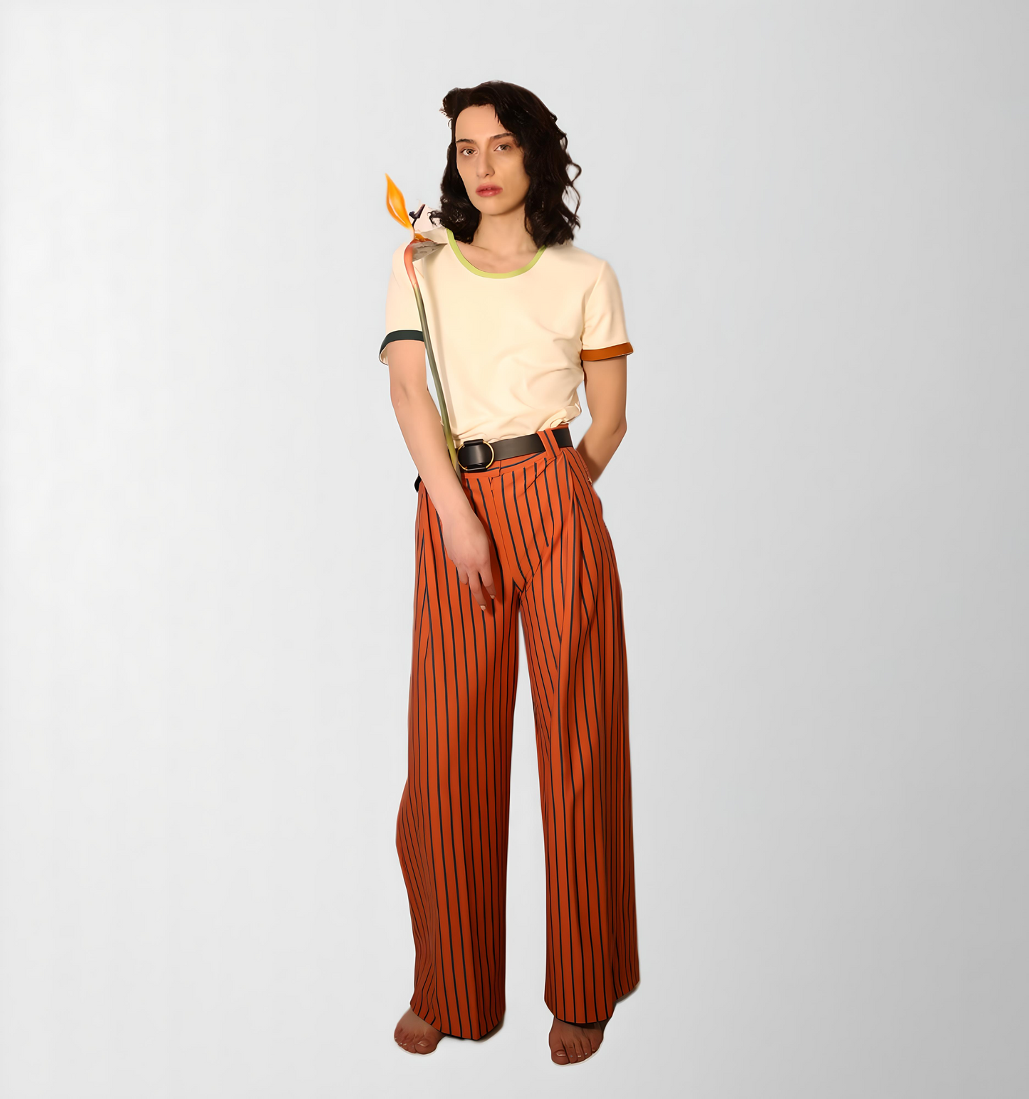 Striped french terry cotton pants