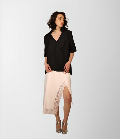 Soft cotton canvas skirt ensemble with luxury lace