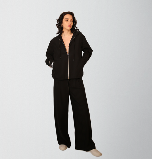 Classy striped woven tracksuit with high waist wide leg pants