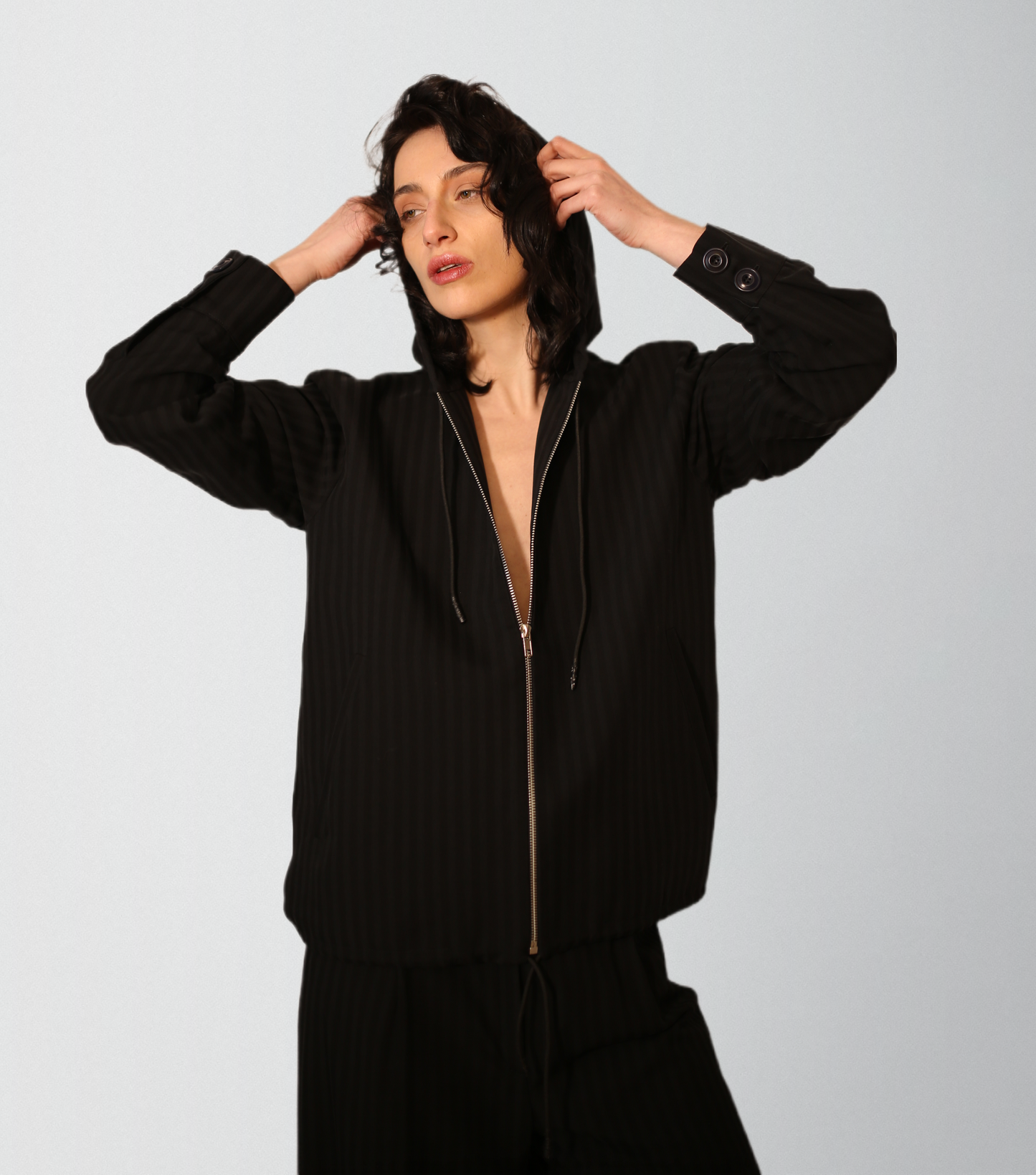 Classy striped woven tracksuit with high waist wide leg pants