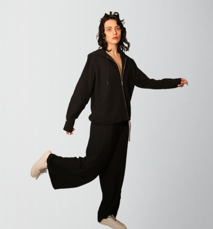 Classy striped woven tracksuit with high waist wide leg pants