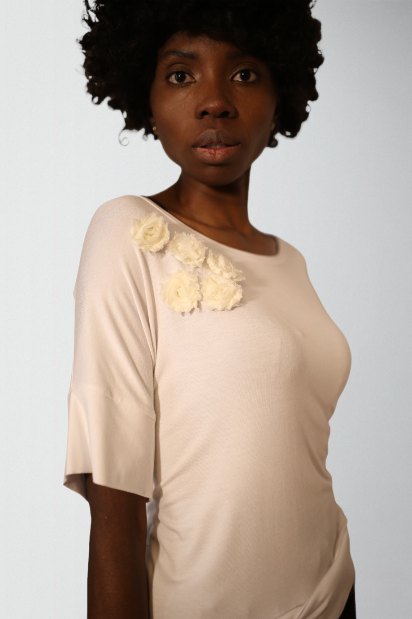 Hemp spandex french terry top with handmade flowers