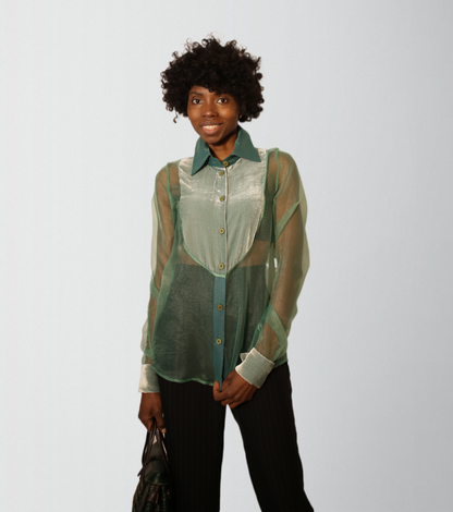 Luxury elegant organza shirt with silk velvet