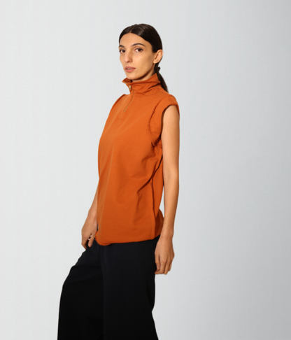 Organic cotton french terry turtleneck sleeveless top