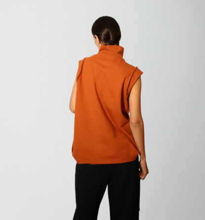 Organic cotton french terry turtleneck sleeveless top