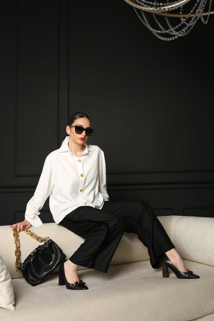 Natural Silk Linen Velvet Trimmed Pants