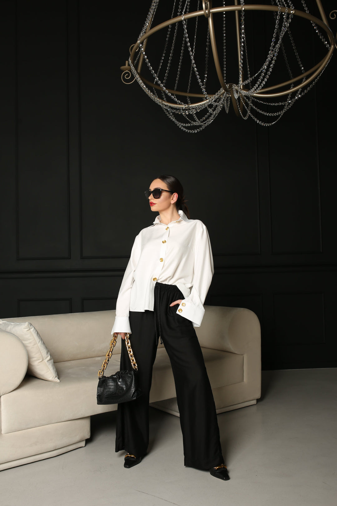 Natural Silk Linen Velvet Trimmed Pants