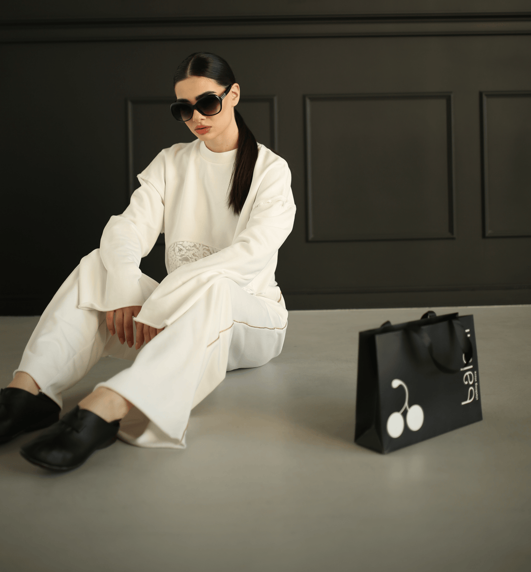 Cotton casual woven 3 pieces tracksuit with lace - Baleni