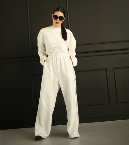 Cotton casual woven 3 pieces tracksuit with lace