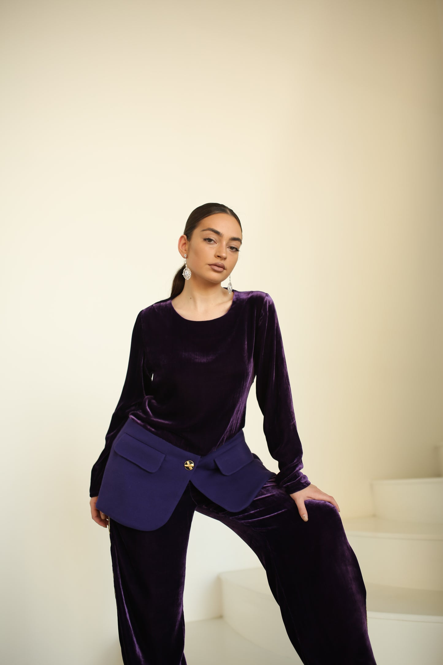 Pure mulberry silk velvet luxury pants ensemble