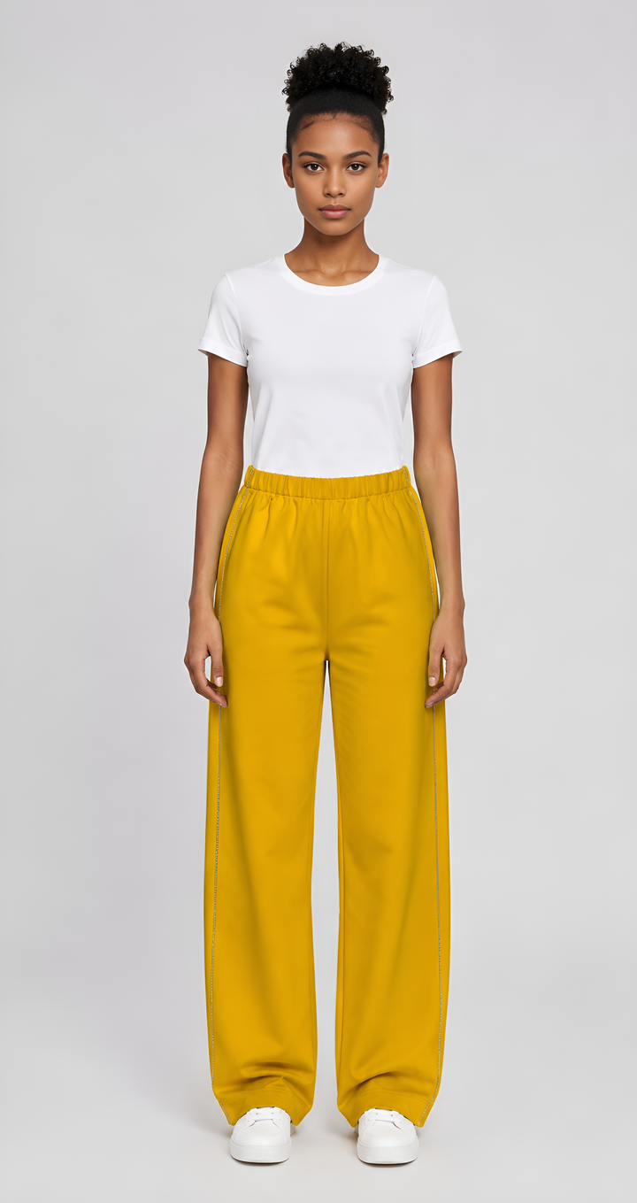 Wide-Leg Cotton Spandex Pants