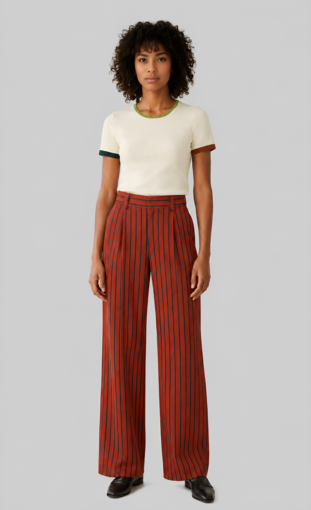 Wide-Leg Striped Cotton Trousers