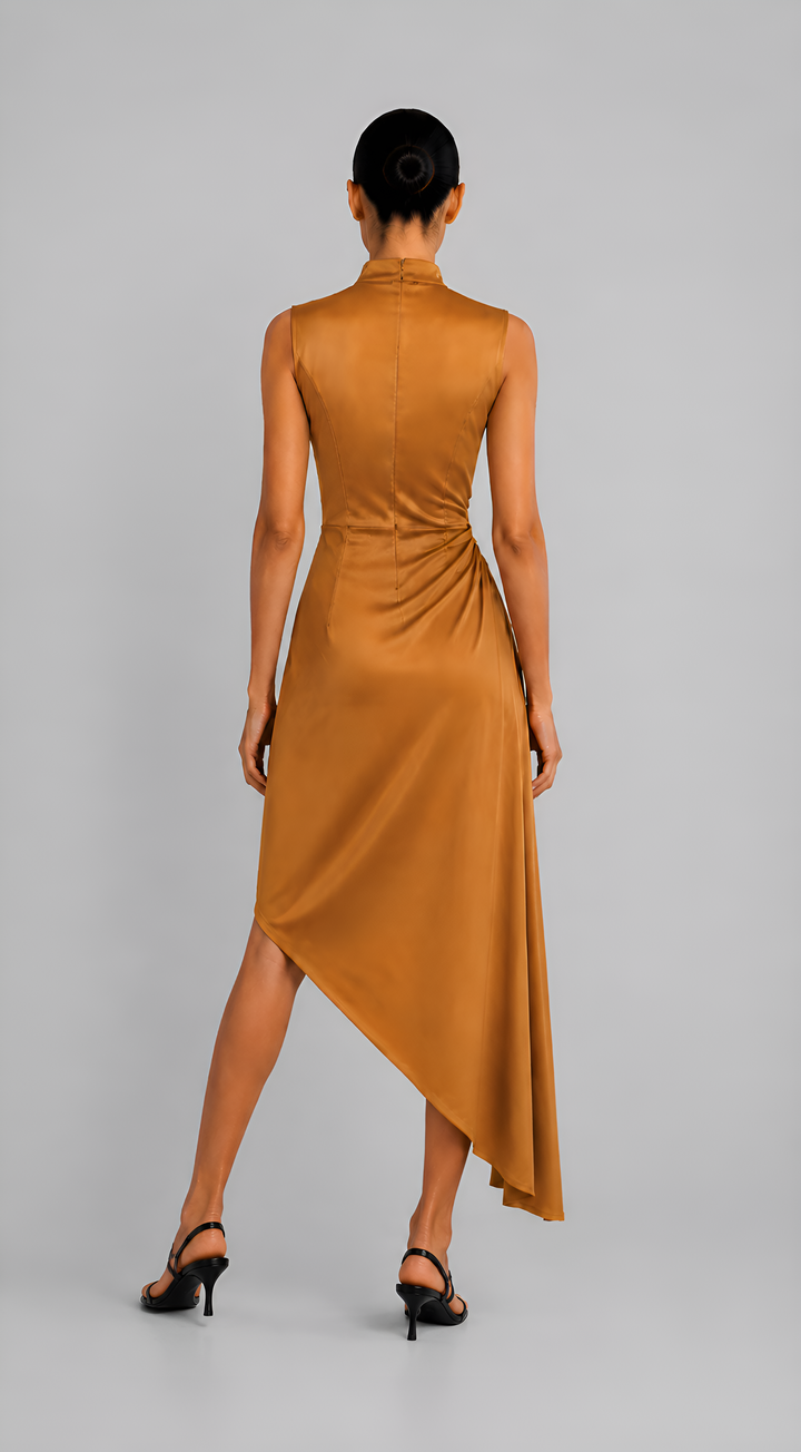Draped Asymmetric Midi Dress