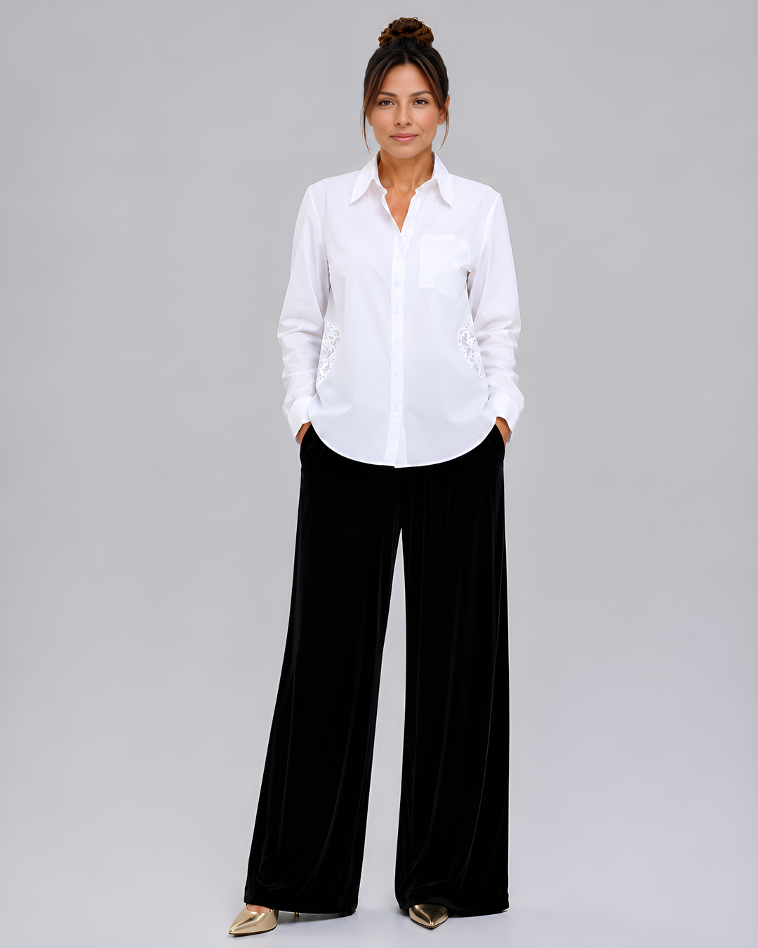 Mulberry Silk Velvet Wide-Leg Trousers