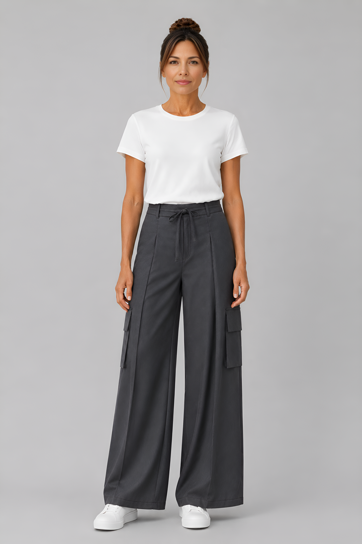 Wide-Leg Soft Cotton Canvas Cargo Trousers