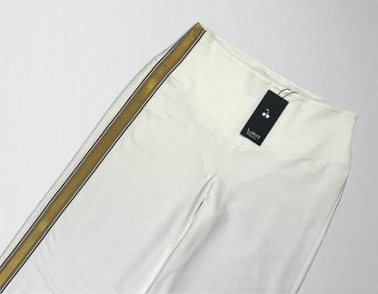 French terry cotton elastane pants with striped woven grosgrain golden ribbon