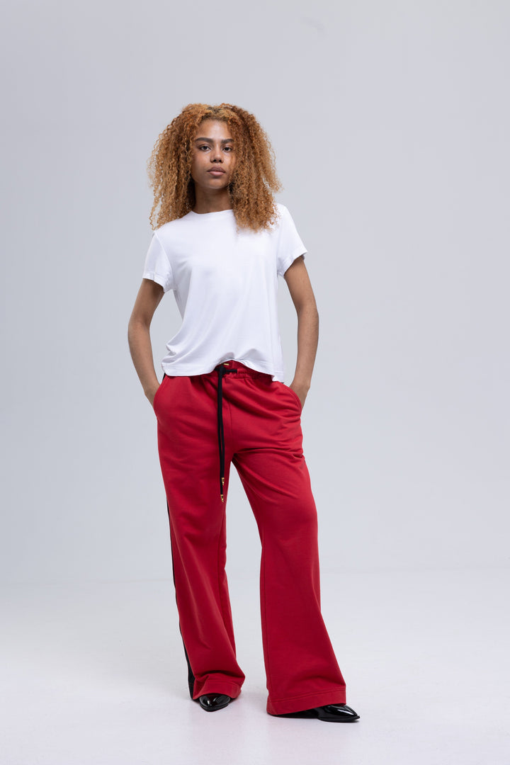 Wide-Leg Cotton Trackpants