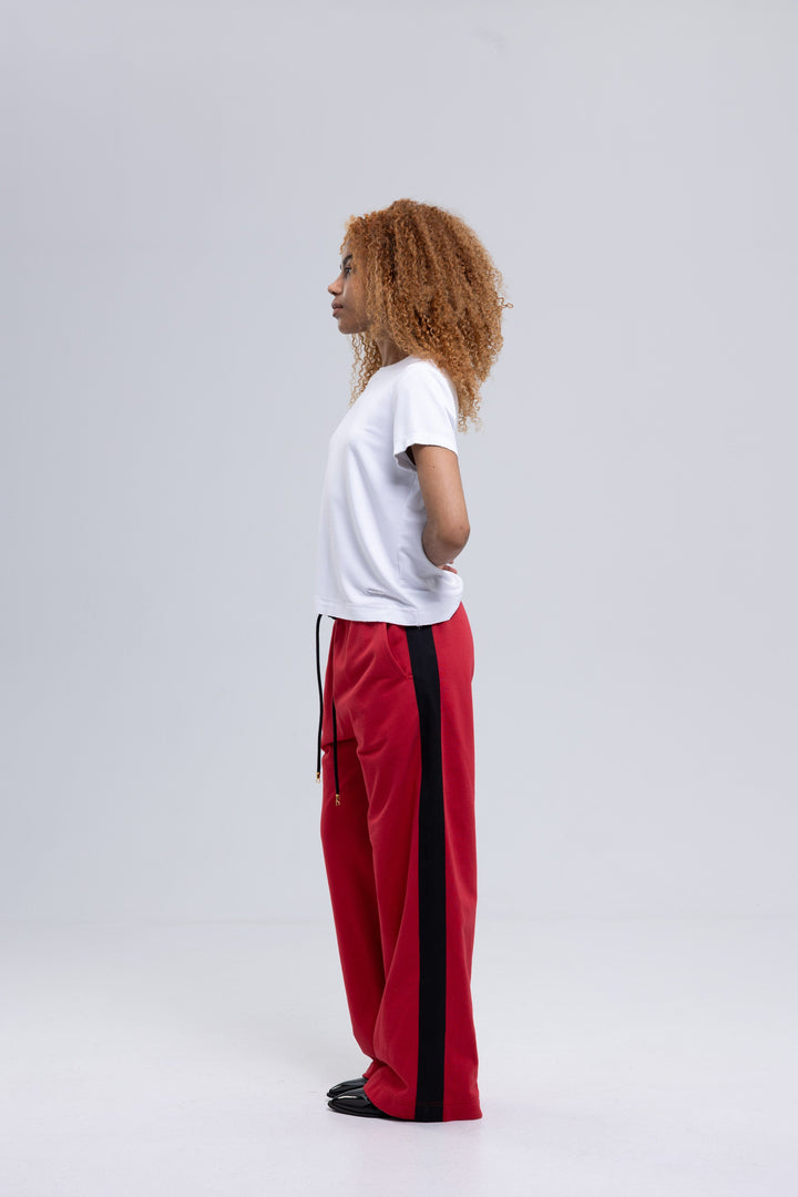 Wide-Leg Cotton Trackpants