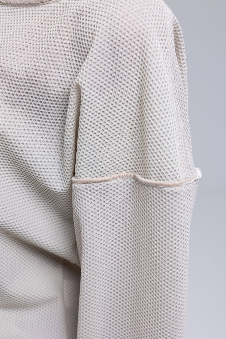 Mesh Boat-Neck Woven Organic Cotton Blouse