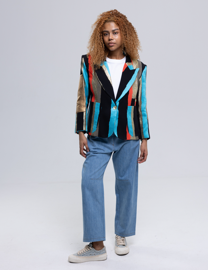 French Glam Single-Breasted Striped Blazer