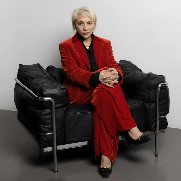 Single-Breasted Mulberry Silk Velvet Trousers Ensemble