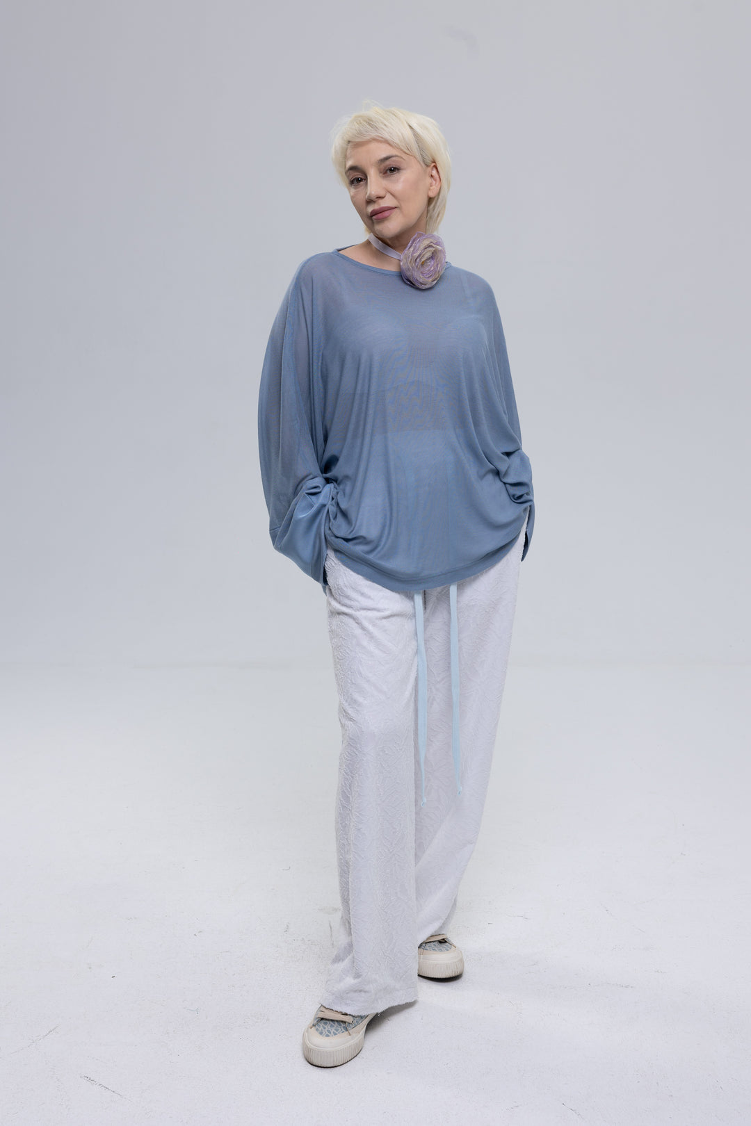Modal Silk Jersey Knit Semi Sheer Blouse