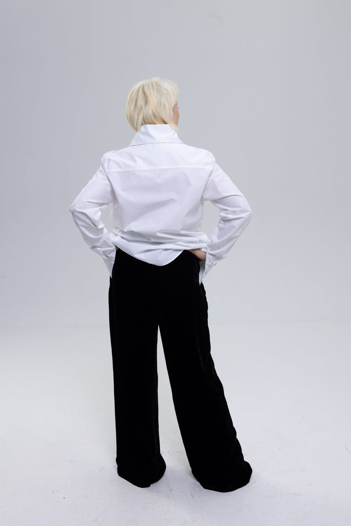 Mulberry Silk Velvet Wide-Leg Trousers