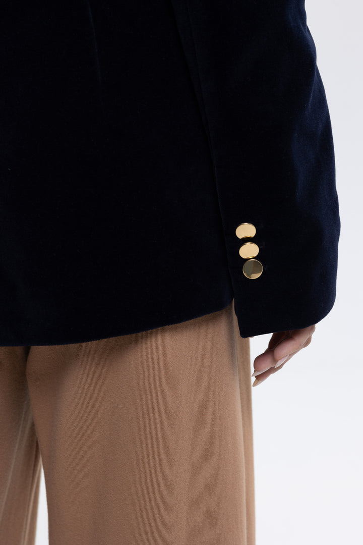 Cotton Velvet Sharp Shoulder Straight Blazer