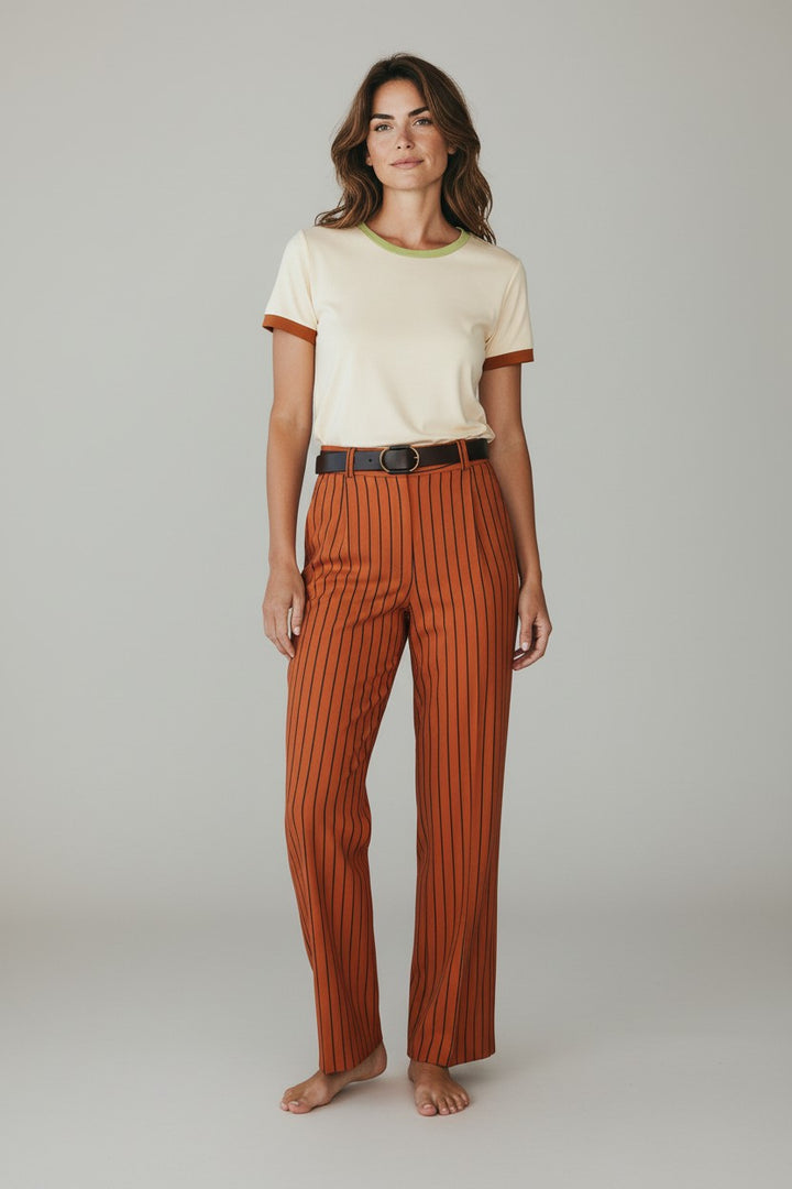 Wide-Leg Striped Cotton Trousers