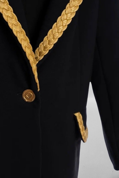 Virgin cotton heavy blazer with gold metallic braid trim