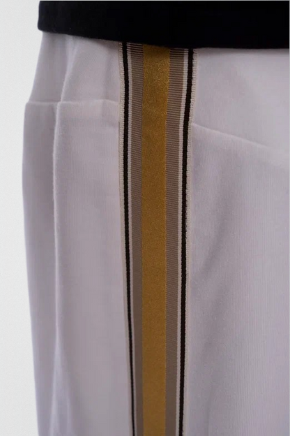 French terry cotton elastane pants with striped woven grosgrain golden ribbon